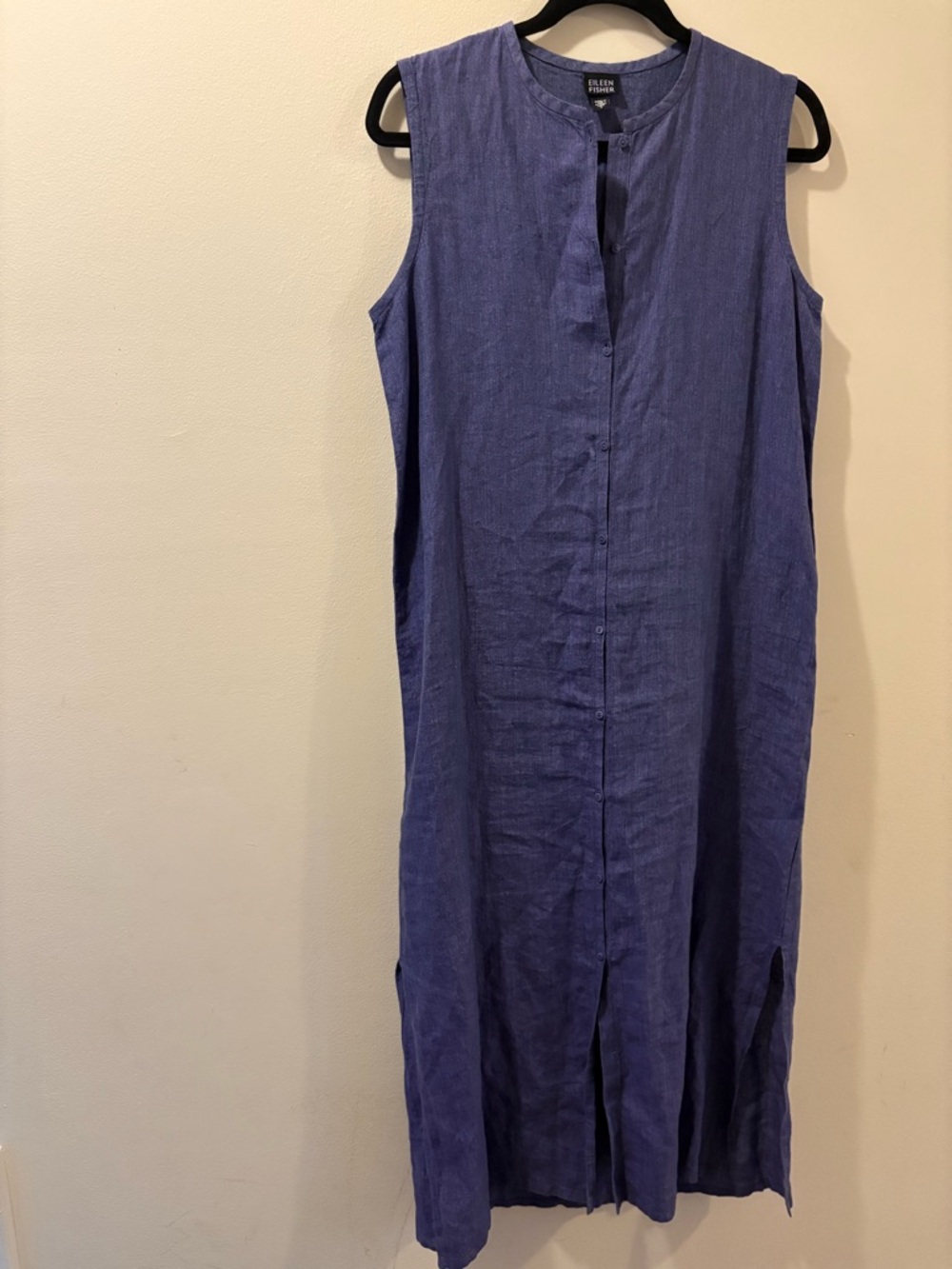 Eileen Fisher Sleeveless Irish Linen Maxi Dress in Indigo - small
